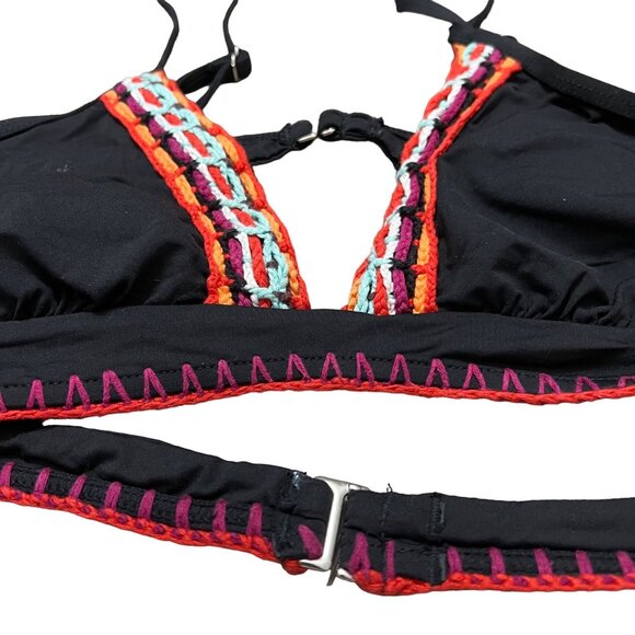 Isabella Rose Womens Black Crochet Trim Double Back Strap Bikini Top Size M - Picture 4 of 4